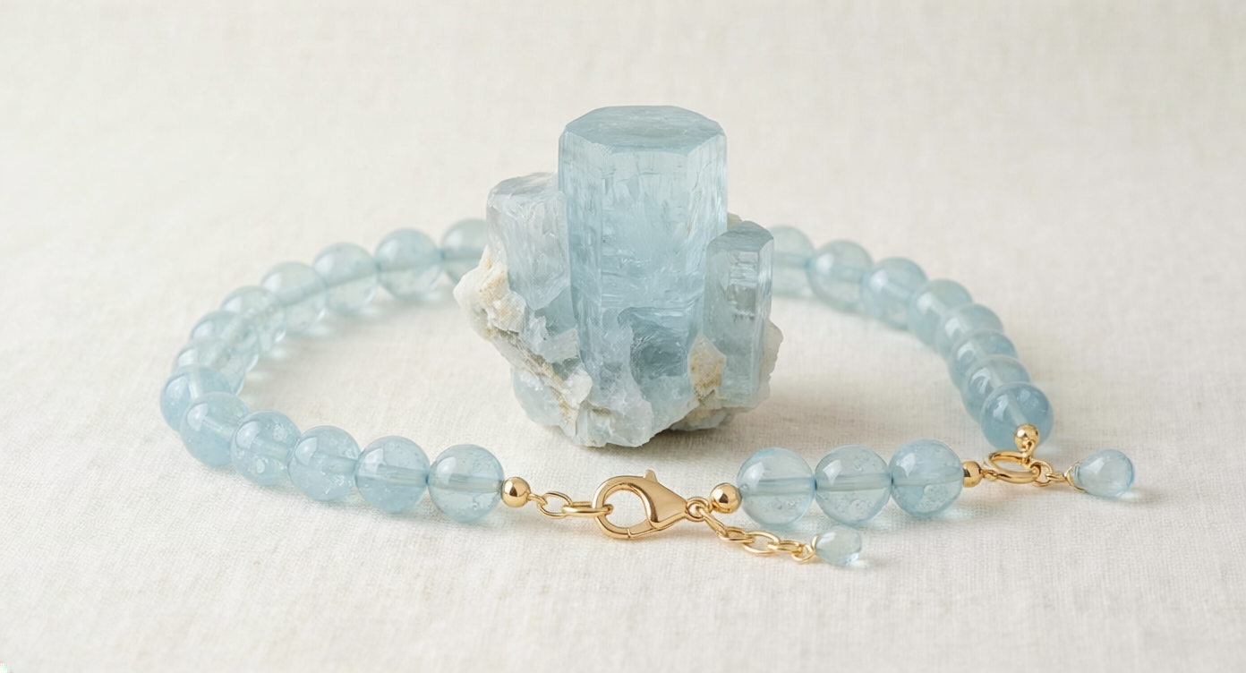 Natural Aquamarine stone — polished specimen showing characteristic colour and texture